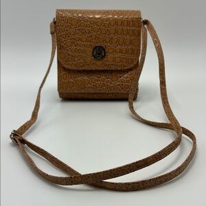 George wallet on string shoulder bag tan animal print faux patent leather casual